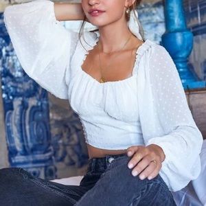 Swiss Dot Trim Crop Milkmaid Blouse✨